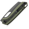VOSA1812 4.38" (11.13cm) closed. 3.25" (8.26cm) flat ground S35VN stainless sheepsfoot blade. Olive aluminum handle with Topo G10 inlay. Thumb pull. Lanyard hole. Pocket clip. Destroyer gray blade. Black nylon zippered storage case.