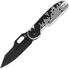 KIV4562A1 4.13" (10.49cm) closed. 3.13" (7.95cm) black finish Nitro V steel blade. Extended tang. Thumb pull. Pocket clip. Black and white retro gaming style G10 handle.