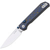 KIV34582BDA1 4.13" (10.49cm) closed. 2.9" (7.37cm) satin finish CTS-BD1 stainless drop point blade. Blue and black Vortex micarta handle. Thumb stud. Lanyard hole. Pocket clip