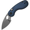 KIV2742A1 3.13" (7.95cm) closed. 2.13" (5.41cm) gray stonewash finish 14C28N Sandvik stainless drop point blade. Blue anodized aluminum handle. Thumb pull. Pocket clip.