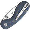 KIV2742A6 3.13" (7.95cm) closed. 2.13" (5.41cm) satin finish 14C28N Sandvik stainless drop point blade. Blue and black Vortex micarta handle. Thumb stud. Pocket clip.