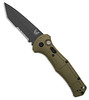 9071SBK-03 Claymore AUTO Folding Knife 3.6" 154CM Cobalt Black Plain Combo Tanto Blade, Ranger Green Grivory Handle