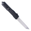 HO34863 Automatic opening. 5" (12.7cm) closed. 3.38" (8.59cm) tumbled finish CPM-20CV stainless tanto blade. Blue lava G10 G-Mascus handle. Glass breaker. Pocket clip. Lanyard hole.