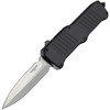 HO54070 Automatic opening. 5" (12.7cm) closed. 3.13" (7.95cm) stonewash finish double edge 154CM stainless dagger blade. Black aluminum handle. Glass breaker. Pocket clip.