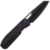 KI3699BSA2 4.25" (10.8cm) closed. 3.25" (8.26cm) black DLC coated hollow ground Bohler M390 stainless sheepsfoot blade. Purple Haze Fat carbon fiber handle. Thumb pull. Pocket clip.