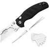 KIV348829JSA3 4.13" (10.49cm) closed. 2.88" (7.32cm) 5Cr15MoV stainless blade. Black G10 handle. Pocket clip. Tweezers and toothpick in handle. Snap-in blade system. Comes with six replaceable blades. Satin finish blade holder.