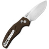 KIV348829CDA1 4.13" (10.49cm) closed. 2.95" (7.49cm) satin finish Nitro V steel drop point blade. Brown Norplex UltreX micarta handle. Thumb stud. Pocket clip.
