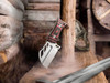 BOP02BO092 6" (15.24cm) overall. 3" (7.62cm) satin finish D2 tool steel blade. Black and red G10 handle. Full tang. Lanyard hole. Ball chain lanyard. Black Kydex sheath.