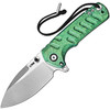 J1966GCGN 5" (12.7cm) closed. 3.75" (9.53cm) stonewash finish S35VN stainless drop point blade. Green crystalized titanium handle. Extended tang. Thumb stud. Lanyard hole. Pocket clip. Black nylon zippered storage case.