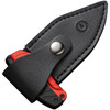 CIVC21036DS1 6.25" (15.88cm) overall. 2.25" (5.72cm) false edge Damascus steel dagger blade. Black and red aluminum handle. Adjustable folding push dagger. Black leather belt sheath.