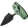 CIVC210364 6.25" (15.88cm) overall. 2.25" (5.72cm) black stonewash finish false edge 14C28N Sandvik stainless dagger blade. Green aluminum handle. Adjustable folding push dagger. Black leather belt sheath.