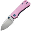 CIVC19068S10 3.13" (7.95cm) closed. 2.25" (5.72cm) satin finish Nitro V steel drop point blade. Pink G10 handle. Thumb stud. Lanyard hole. Pocket clip. Teal accents. Black nylon zippered storage case.