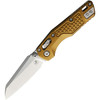 MCT210M10FRTA 4.25" (10.8cm) closed. 3.25" (8.26cm) stonewash finish Bohler M390MK stainless sheepsfoot blade. Tan frag pattern aluminum handle. Pocket clip. Lanyard hole. Thumb stud.