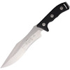 MCT10411 13.5" (34.29cm) overall. 8" (20.32cm) stonewash finish partially serrated premium steel blade. Black polymer handle. Full, extended tang. Lanyard hole. Black Kydex MOLLE compatible belt sheath.
