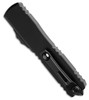 MCT112141T Automatic opening. 5" (12.7cm) closed. 3.5" (8.89cm) two-tone finish Bohler M390MK stainless blade. Black aluminum handle. Glass breaker. Lanyard hole. Pocket clip.