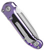 MCT113510MS10 Automatic opening. 4.5" (11.43cm) closed. 3.5" (8.89cm) stonewash finish Bohler M390MK stainless clip point blade. Purple Haze titanium handle with black traction inlay. Lanyard hole. Pocket clip. Purple titanium and double vapor blast stainless accents.