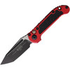 MCT11361RD Automatic opening. 4.5" (11.43cm) closed. 3.5" (8.89cm) two-tone finish Bohler M390MK stainless tanto blade. Red aluminum handle with black traction insert. Lanyard hole. Pocket clip.