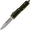 MCT12410APODS Automatic opening. 4.38" (11.13cm) closed. 3.13 " (7.95cm) Apocalyptic finish premium steel blade. OD green aluminum handle. Lanyard hole. Glass breaker. Pocket clip.