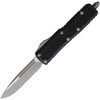MCT12410APS Automatic opening. 4.38" (11.13cm) closed. 3.13 " (7.95cm) Apocalyptic finish premium steel blade. Black aluminum handle. Lanyard hole. Glass breaker. Pocket clip.