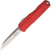 MCT124110RD Automatic opening. 5" (12.7cm) closed. 3.5" (8.89cm) stonewash finish Bohler M390MK stainless Wharncliffe blade. Red aluminum handle. Pocket clip. Lanyard hole. Glass breaker.