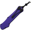 H00810APU Automatic opening. 5.5" (13.97cm) closed. 3.63" (9.22cm) two-tone finish MagnaCut steel blade. Purple aluminum handle. Lanyard hole. Pocket clip. Recurve blade.