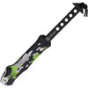 H00810AHCAMO Automatic opening. 5.5" (13.97cm) closed. 3.63" (9.22cm) two-tone finish MagnaCut steel blade. Heretic camo aluminum handle. Lanyard hole. Pocket clip. Recurve blade.