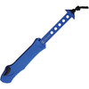 H00810ABLU Automatic opening. 5.5" (13.97cm) closed. 3.63" (9.22cm) two-tone finish MagnaCut steel blade. Blue aluminum handle. Lanyard hole. Pocket clip. Recurve blade.