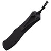 H40810AT 5.5" (13.97cm) closed. 3.63" (9.22cm) two-tone finish MagnaCut steel recurve blade. Black aluminum handle. Lanyard hole. Unique loading lever for retraction. Button safety.