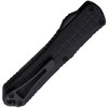 H026BF6AT Automatic opening. 4.75" (12.07cm) closed. 3" (7.62cm) black DLC coated MagnaCut steel bowie blade. Black aluminum handle. Lanyard hole. Pocket clip. Glass breaker. Grenade grip.