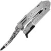G1417 4.75" closed. 6.63" overall. Tools include: Needlenose pliers l Wire stripper l Wire cutter l Serrated blade l Pry bar l Bottle opener l Awl l File l Scissors. One thumb opening system. X-Channel rail system. Magnetic 3.2" center-axis bit driver. Magnetic flathead and Phillips bits. All tools are tumbled finish. Brown leather belt sheath.