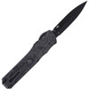 CRA1101 Automatic opening. 4" (10.16cm) closed. 2.63" (6.68cm) black TiNi finish double edge MagnaCut steel spear point blade. Black sculpted aluminum handle with Black Pearl camo carbon fiber back handle. Pocket clip.