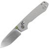 VOSA4904 4.38" (11.13cm) closed. 3.25" (8.26cm) satin finish Nitro V steel drop point blade. Gray sculpted G10 handle. Thumb stud. Pocket clip. Lanyard hole. Green aluminum backspacer. Black nylon zippered storage case.