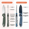 VOSA4903 4.38" (11.13cm) closed. 3.25" (8.26cm) blue Cerakote finish Nitro V steel drop point blade. Blue G10 handle. Thumb stud. Pocket clip. Lanyard hole. Blue aluminum backspacer. Black nylon zippered storage case.