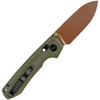 VOSA4905 4.38" (11.13cm) closed. 3.25" (8.26cm) Nitro V steel drop point blade. Green canvas micarta handle. Thumb stud. Pocket clip. Lanyard hole. Copper Dune finish blade. Green aluminum backspacer. Black nylon zippered storage case.