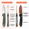 VOSA4901 4.38" (11.13cm) closed. 3.25" (8.26cm) Nitro V steel drop point blade. Black sculpted G10 handle. Thumb stud. Pocket clip. Lanyard hole. Copper Dune coated blade. Orange aluminum backspacer. Black nylon zippered storage case.