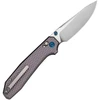 CE260292 4.38" (11.13cm) closed. 3.38" (8.59cm) satin finish CPM S35VN stainless drop point blade. Purple aluminum handle. Thumb stud. Pocket clip. Diamond pattern handle. Black nylon zippered storage case.