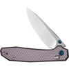 CE260292 4.38" (11.13cm) closed. 3.38" (8.59cm) satin finish CPM S35VN stainless drop point blade. Purple aluminum handle. Thumb stud. Pocket clip. Diamond pattern handle. Black nylon zippered storage case.