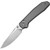 CE260291 4.38" (11.13cm) closed. 3.38" (8.59cm) satin finish CPM S35VN stainless drop point blade. Gray aluminum handle. Thumb stud. Pocket clip. Diamond pattern handle. Black nylon zippered storage case.