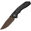 CE250932 4.63" (11.76cm) closed. 3.38" (8.59cm) brown stonewash finish CPM S35VN stainless clip point blade. Black aluminum handle. Thumb stud. Lanyard hole. Pocket clip.
