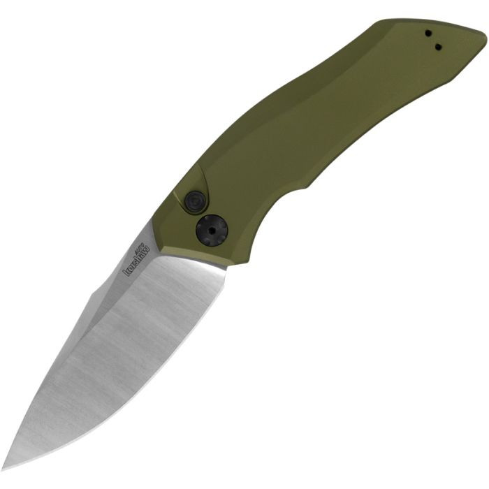 KS7100OL Launch 1 AUTO CPM-154 Satin Plain Blade, Olive Green Aluminum Handle