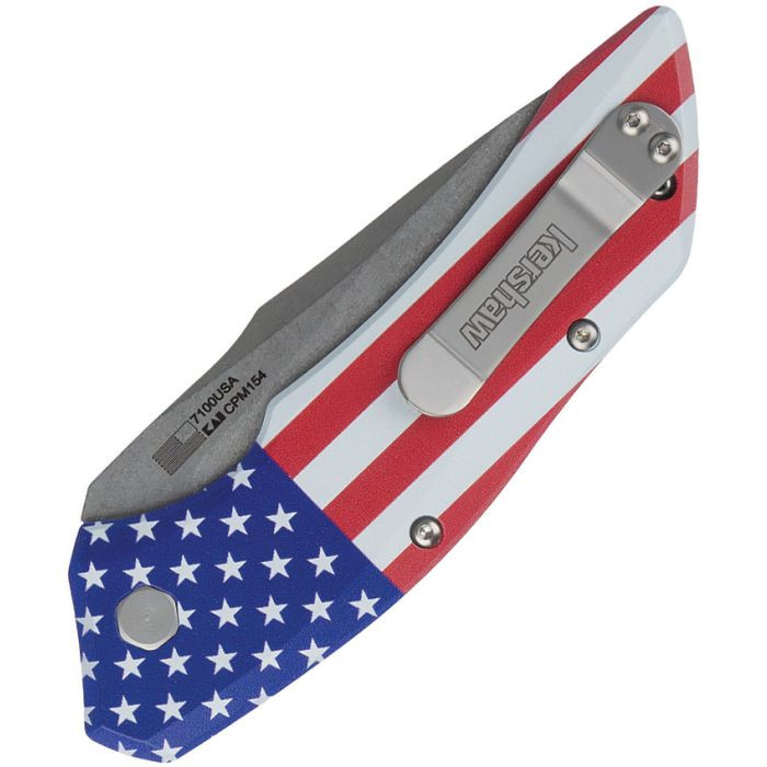 KS7100USA Launch 1 AUTO CPM-154 SW Plain Blade, USA Flag Aluminum Handle