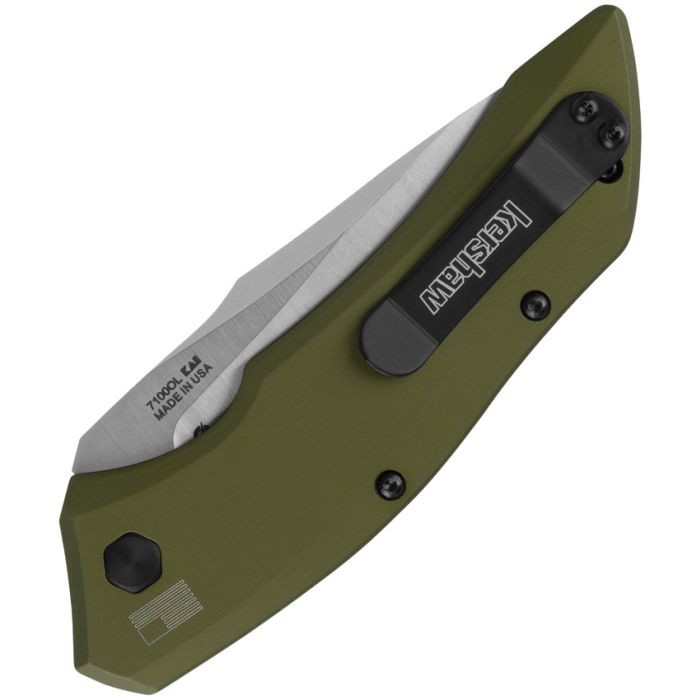 KS7100OL Launch 1 AUTO CPM-154 Satin Plain Blade, Olive Green Aluminum Handle