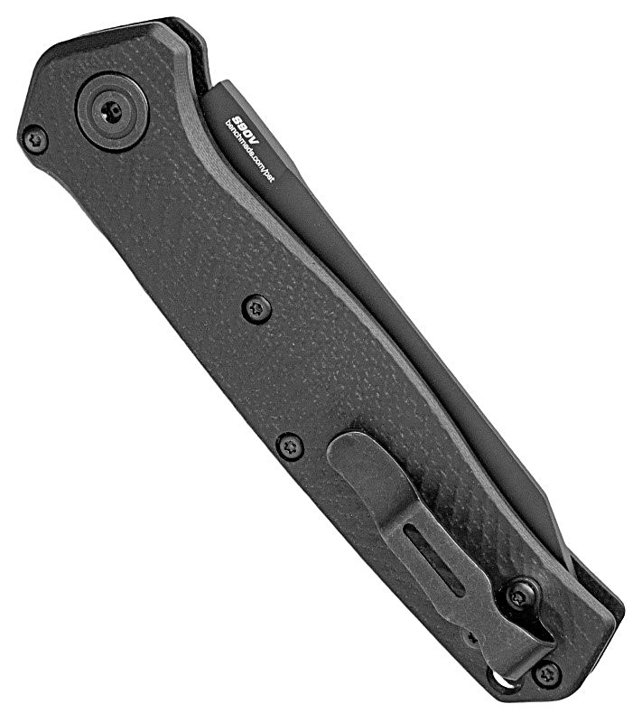 8551BK Mediator AUTO Folding 3.30" S90V Black Cerakote Plain Blade, Milled Black G10 Handle