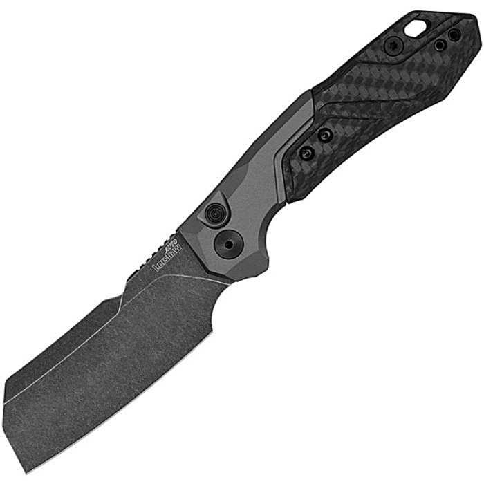 KS7850 Launch 14 AUTO BlackWashed CPM-154 Cleaver Blade, Gray Anodized Aluminum Handle w/ CF Scales