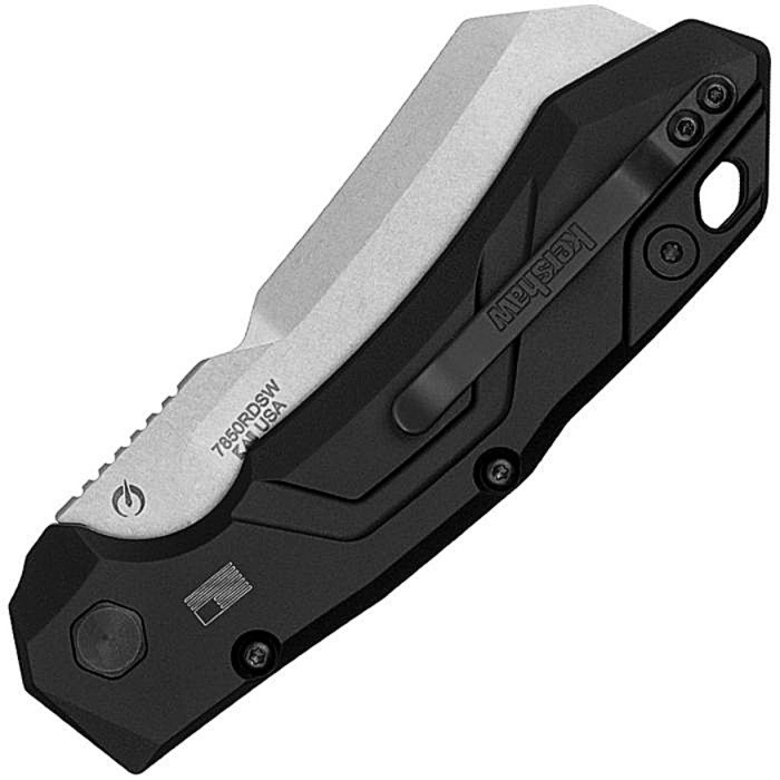 KS7850RDSW Launch 14 AUTO Stonewash CPM-154 Cleaver Blade, Gray Anodized Aluminum Handle w/ Red CF Scales