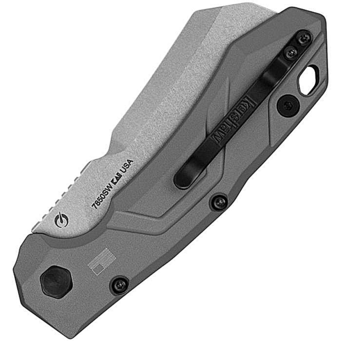 KS7850SW Launch 14 AUTO Stonewash CPM-154 Cleaver Blade, Gray Anodized Aluminum Handle w/ CF Scales