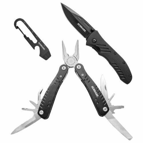 Schrade - Knife & Tool Combo Set, Carabiner, Pliers, Folding Knife #SCP17-34CP
