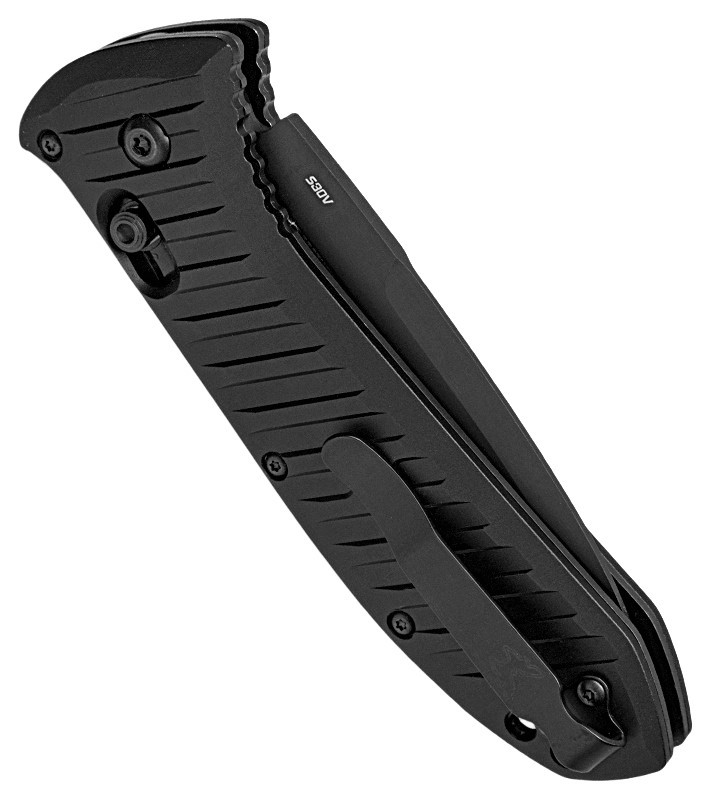 5700SBK Presidio II AUTO Folding 3.72" Black S30V Drop Point Combo Blade, Milled Black Aluminum Handle