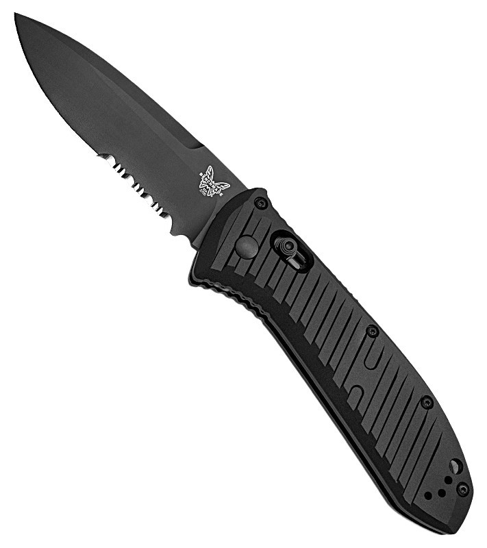 5700SBK Presidio II AUTO Folding 3.72" Black S30V Drop Point Combo Blade, Milled Black Aluminum Handle
