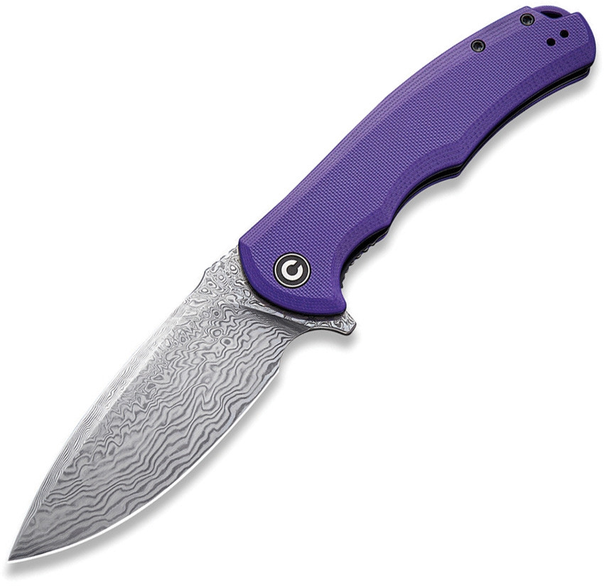 Praxis Flipper Knife G10 Purple Handle (3.75" Damascus Blade)